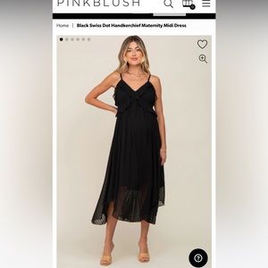 Pinkblush Black Swiss Dot Handkerchief Maternity Midi Dress